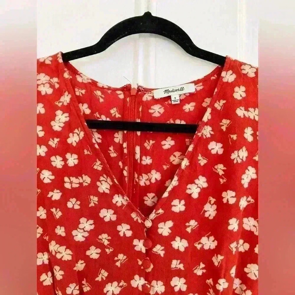 Madewell Button-Front Tie-Sleeve Retro Dress in Happy Hibiscus - Picture 2 of 4